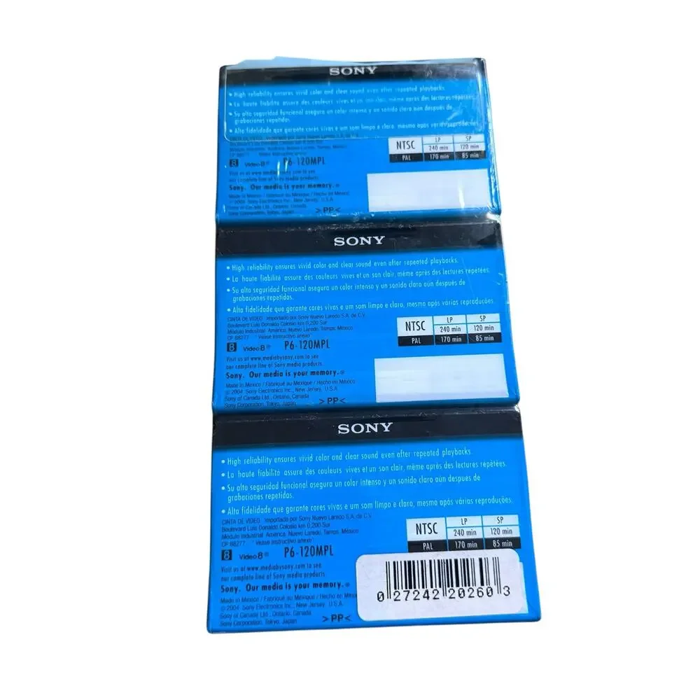 Sony 8mm P6-120MPL 120minute MP Standard Video Tapes 3-pack Sealed For Video 8